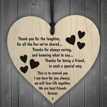 Red Ocean Best Friends Forever Wooden Hanging Heart Friendship Love Gift - Thank You Sign