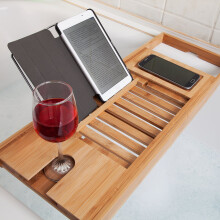 Woodluv Luxury Bath Bridge Tub Caddy Tray Rack Bathroom Shelf, Brown