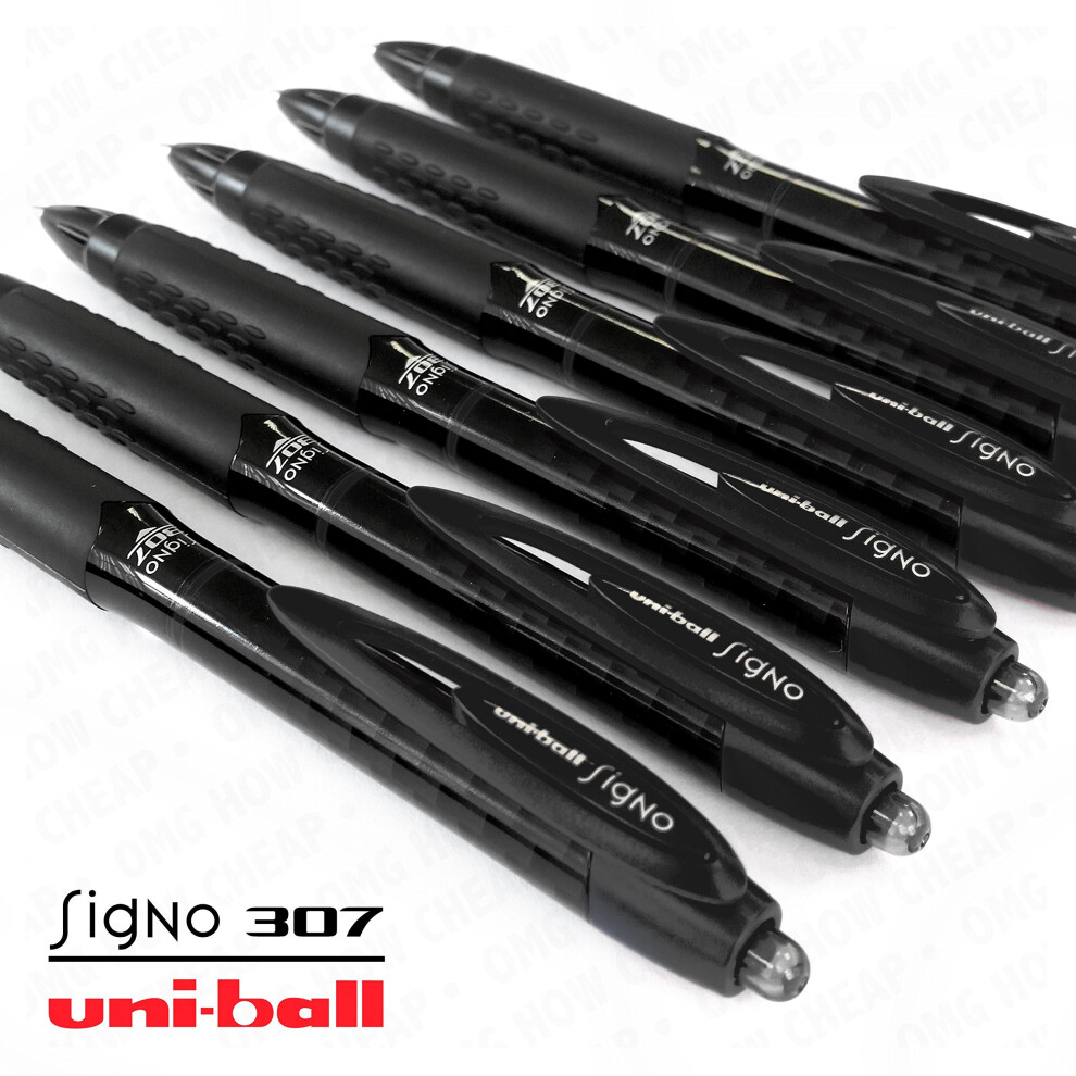 Uni-Ball Signo 307 - Fine Retractable Rollerball Pen - 6 Pack - Black - UMN-307