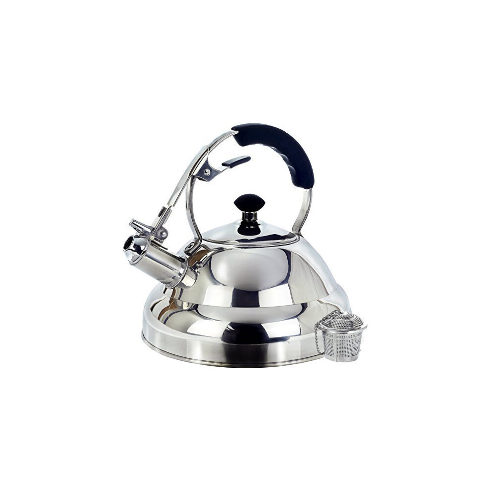 Tea Kettle - Surgical Whistling Stove Top Kettle Teapot with Layered Capsule Bottom, Silicone Handle, Mirror Finish, 2.75 Quart - Tea Infuser...