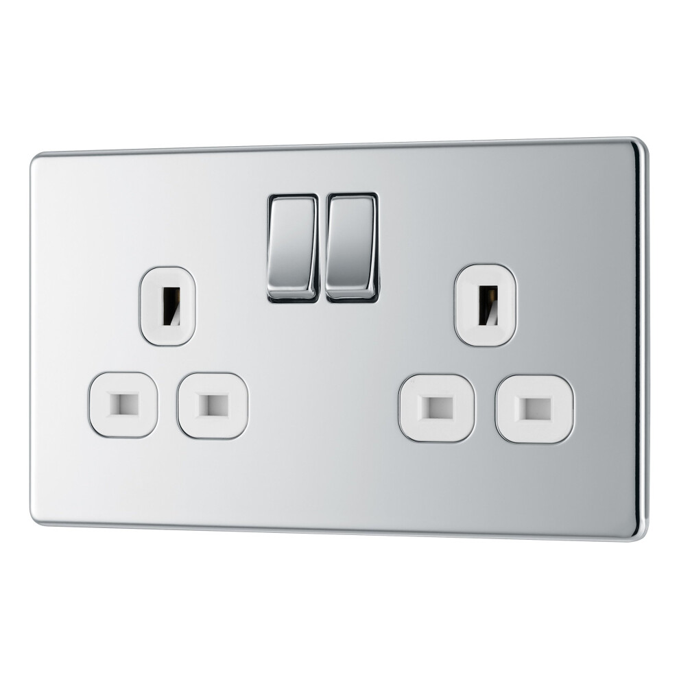 Bg-Nexus-Flat-Plate Screwless Flat Plate Double 13A Plug Socket,Polished Chrome Finish,White Inserts 5050765005302