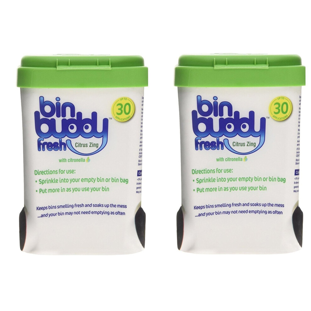 2 x BIN BUDDY CITRUS ZING WITH CITRONELLA WHEELIE BIN FRESHENER 450g