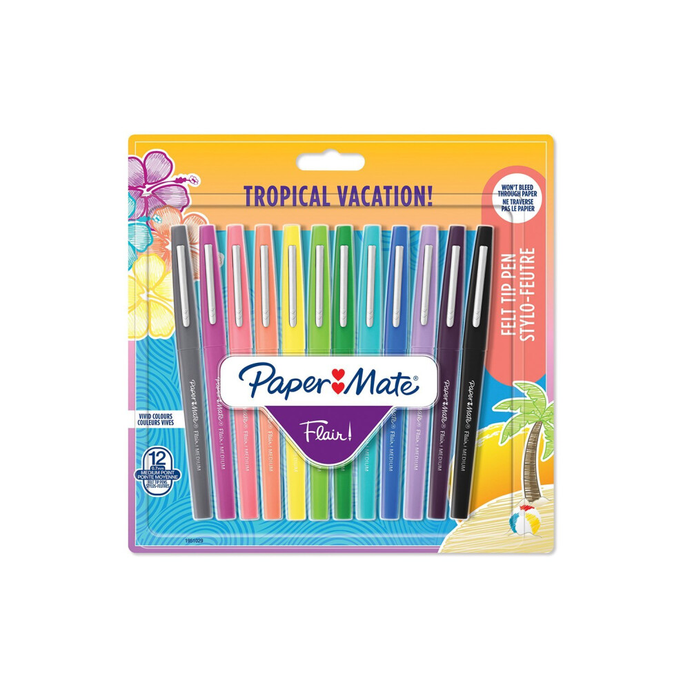 Paper Mate Flair Pen, 1.1mm Medium Tip, Tropical Colours, Pack of 12