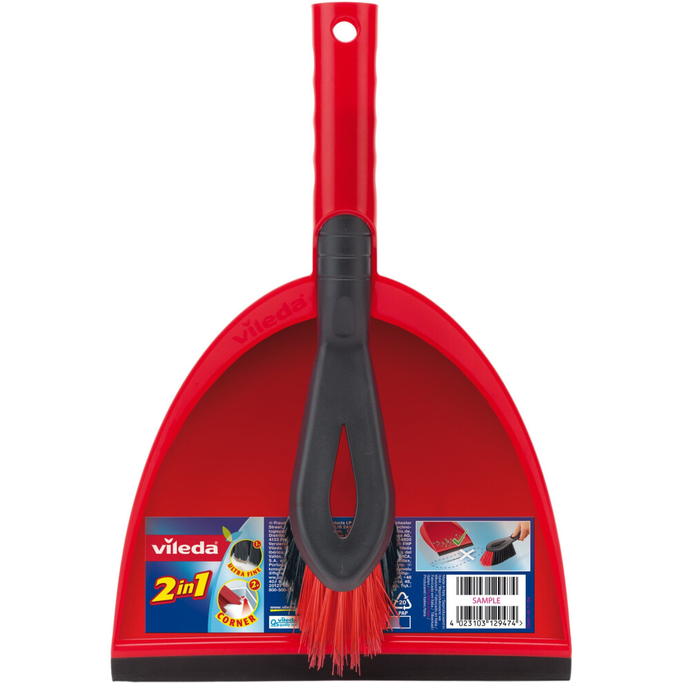 Vileda 2-in-1 Dustpan Set, Red