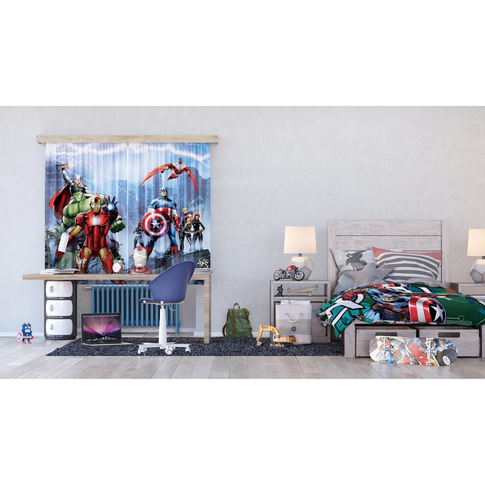 Marvel AG Design Avengers Kids Curtains 3D Photo Print - Parts FCSXL 438, Multi-Colour, 180 x 160 cm/71 x 63 inches