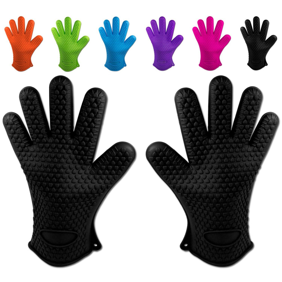 Belmalia 2 Silicone oven gloves for kitchen and grill, set, pair, pot holders, oven glove Black