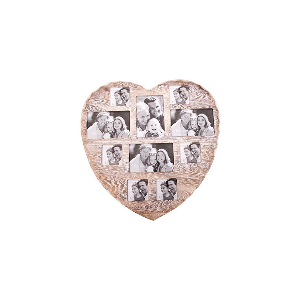 InveroÂ® Large 10 Photo Multi Picture Shabby Chic Wall Vintage Rustic Heart Shaped Frame ideal for Home Kitchen or Gifts