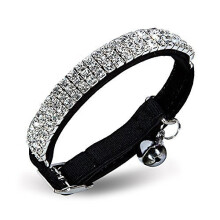 CHUKCHI Soft Velvet Safe Cat llthat nyakrv Bling Diamante 11 hvelykes harangokkal kistestu kutyknak s macskknak (fekete)