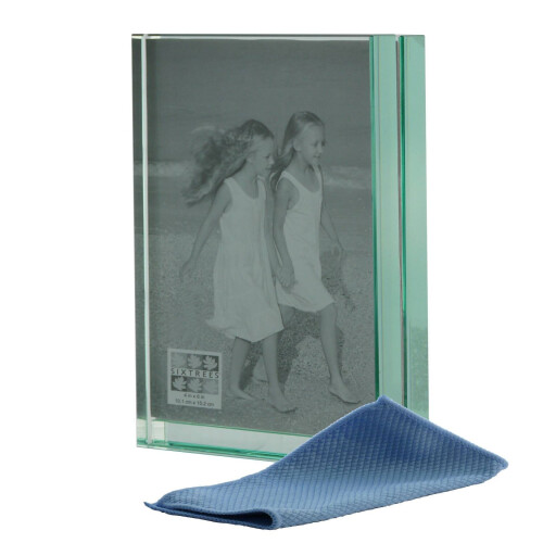 Heavy Solid square cut Glass photo frame for two 4" x 6" vertical