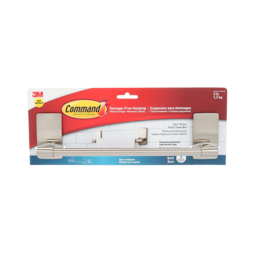 3M Command BATH41-SN-ES Towel Holder, Satin Nickel, Damage-Free