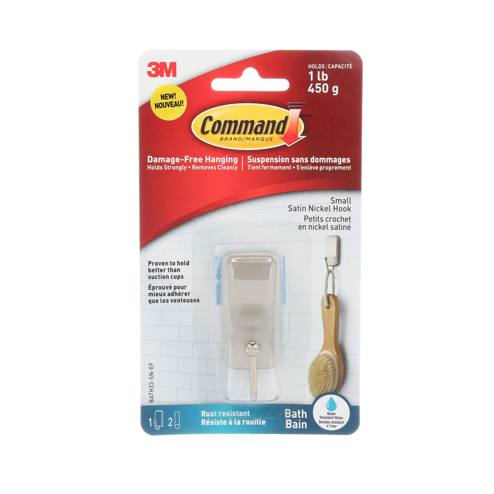 Command Small Bathroom Hook, Satin Nickel, Damage-Free