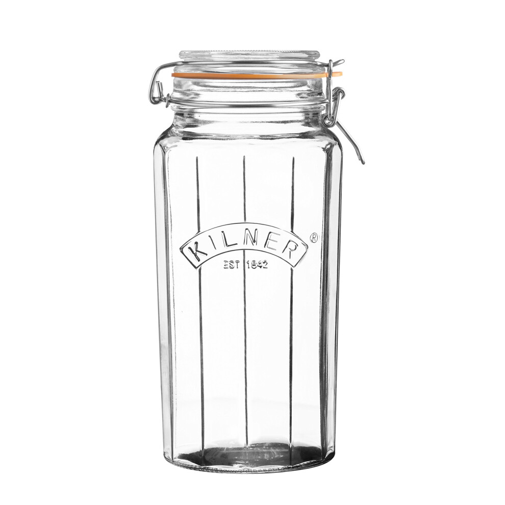 Kilner Facetted Clip Top Jar, Clear, 1.8 Litre