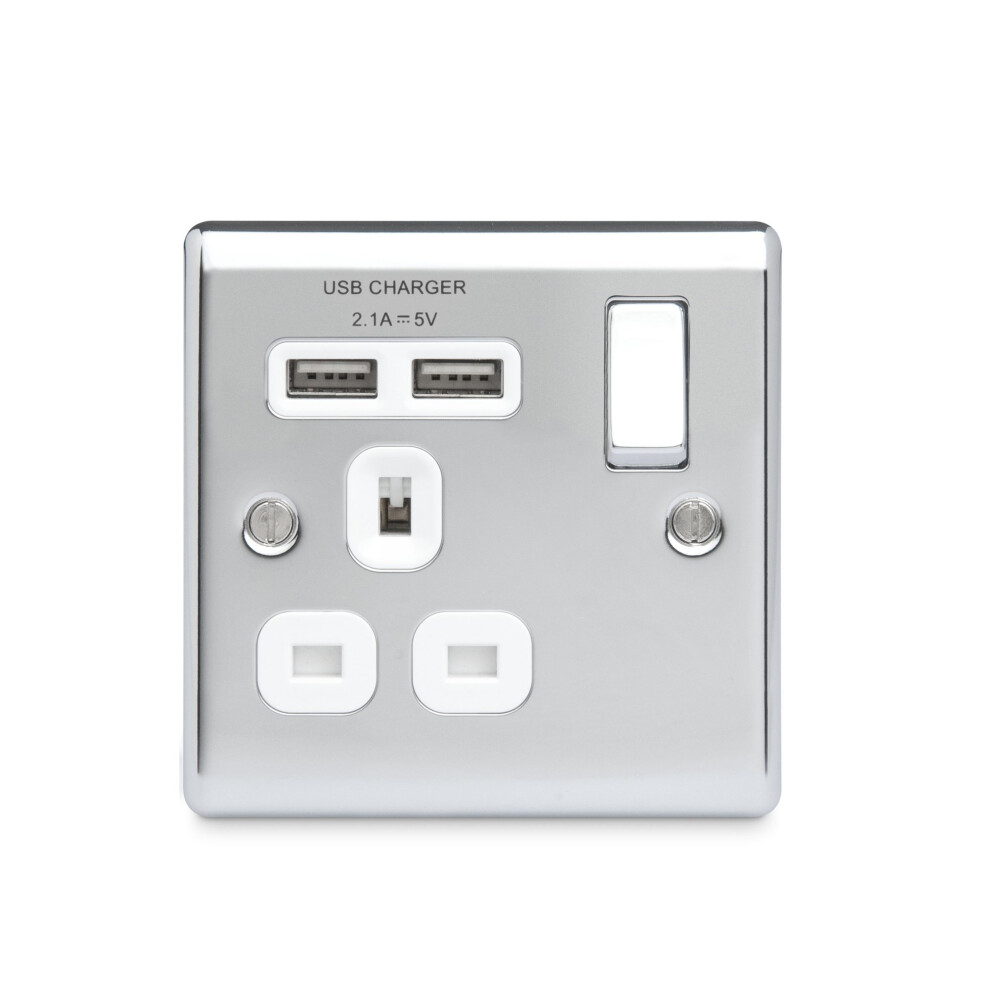 Bg Electrical Npc21u2w 2.1 A Masterplug Single Socket With 2 X Usb 5050765117333