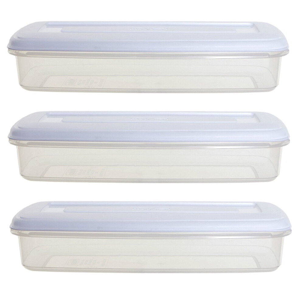 Whitefurze Oblong Plastic Food Tub Bacon Storage Box With Lid 1L 29cm x 12cm