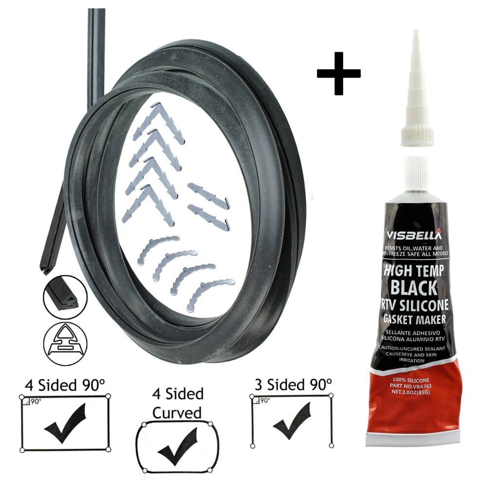 SPARES2GO Universal 3 & 4 Sided Silicone Oven Cooker Door Seal Kit (With Glue Sealant)