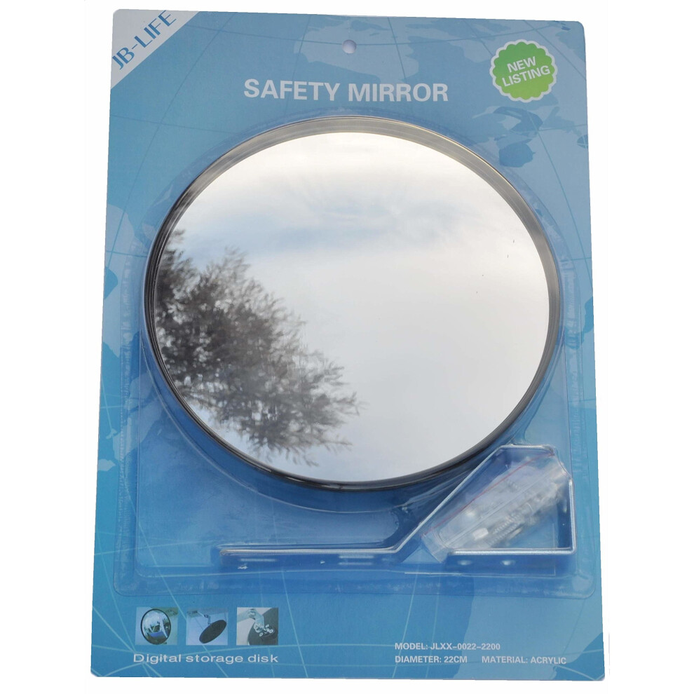 JCM-22i Convex acrylic mirror, diameter 22cm (9"), for parking safety and shop security with adjustable wall or ceiling fixing bracket