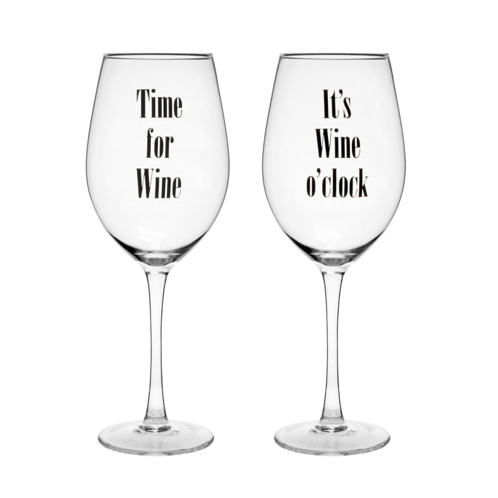 Set Of 2 Verity "Time For Wine" Large Wine Glasses