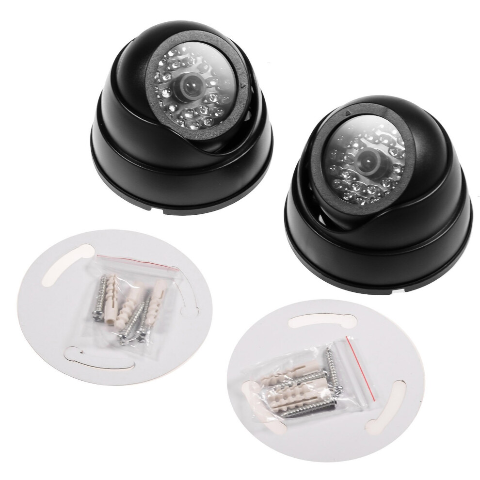 2 X Dummy Fake Surveillance Security CCTV Dome Camera With LED Blinking Real imitation for Home Security Black