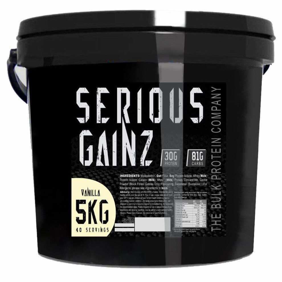 The Bulk Protein Company Serious Gainz Mass Gainer Powder, Vanilla, 5 kg