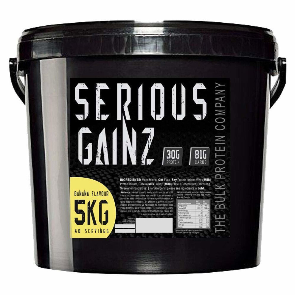 The Bulk Protein Company Serious Gainz Mass Gainer Powder, Banana, 5 kg