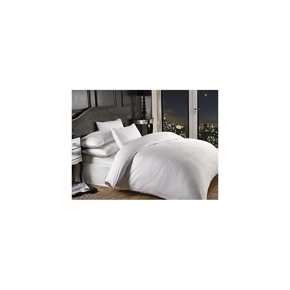 Vivente Home Grosvenor Satin Stripe Cotton Rich 1000 Thread Count Duvet Cover Set, White, Super King