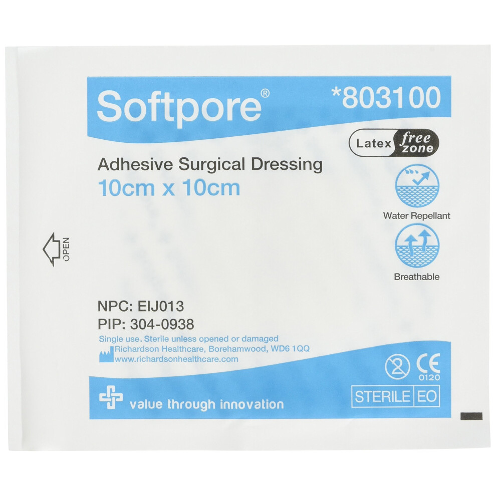 Softpore 803100 Adhesive Dressing 10cm x 10cm (Pack of 50)