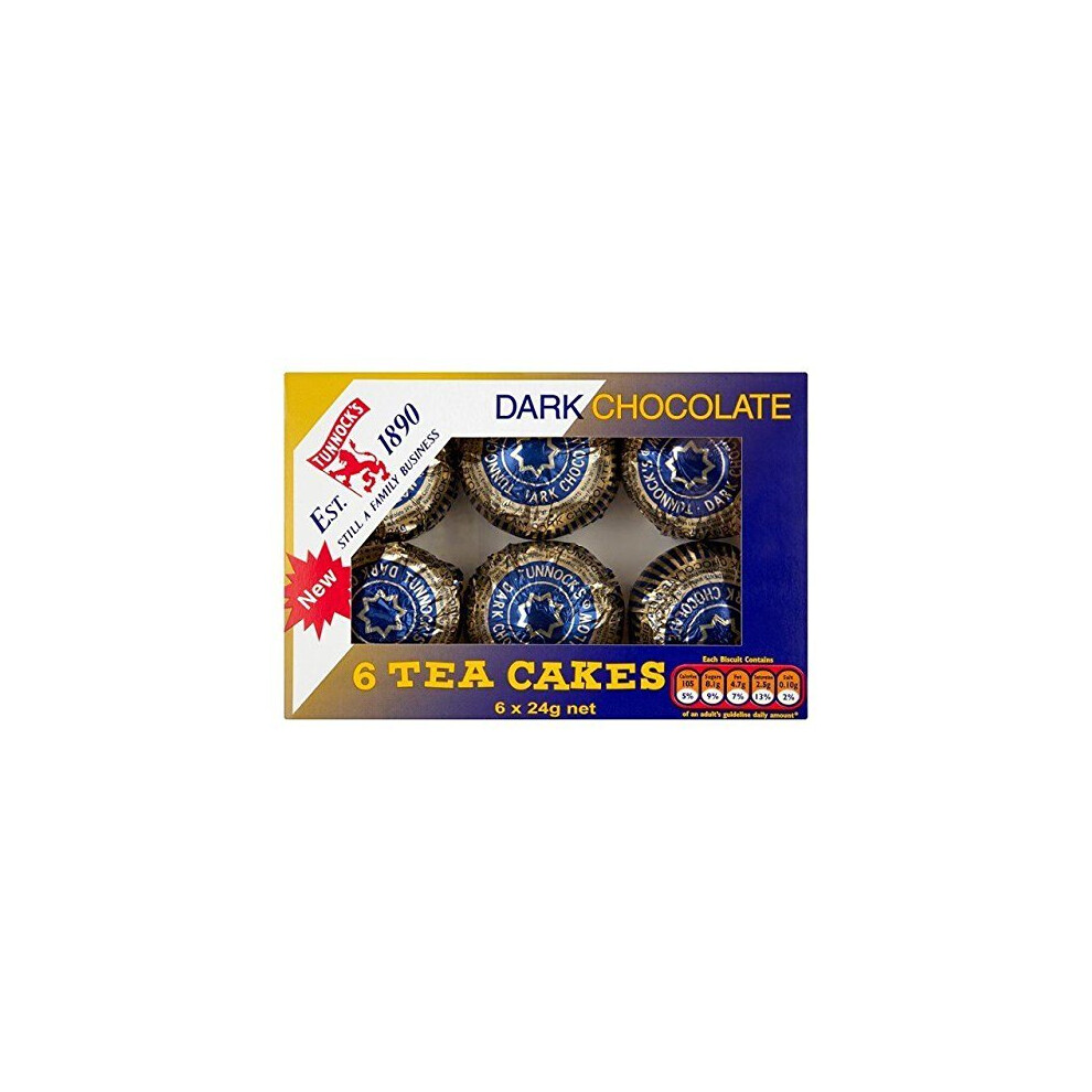 Tunnock's Tea Cakes Dark Chocolate 6 x 24g - Pack of 2