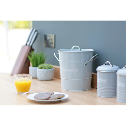 Light Grey Metal Kitchen Compost Caddy - Composting Bin for Food Waste Recycling 1