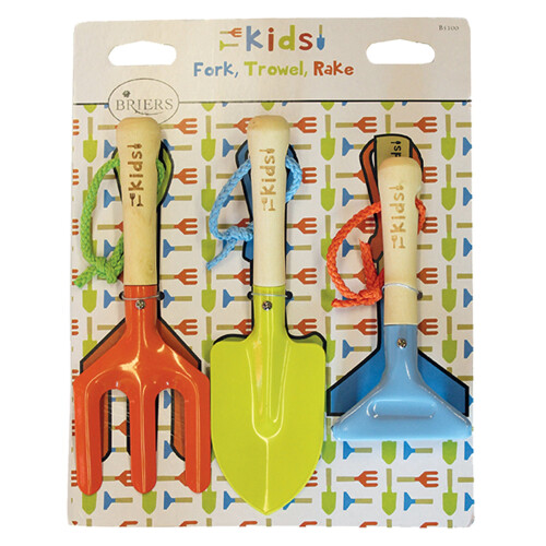 Briers Kids Triple Pack Tool Set, Includes Hand Fork, Trowel and Rake