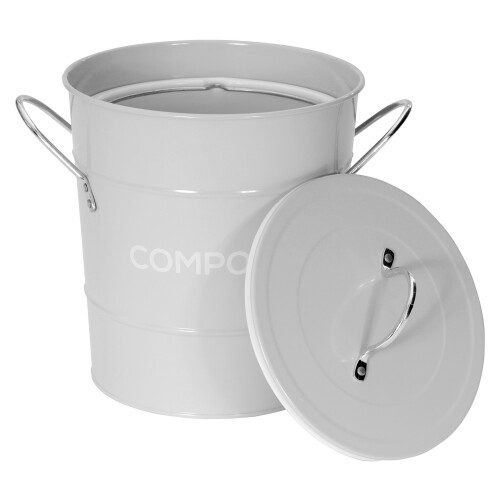 Light Grey Metal Kitchen Compost Caddy - Composting Bin for Food Waste Recycling 2