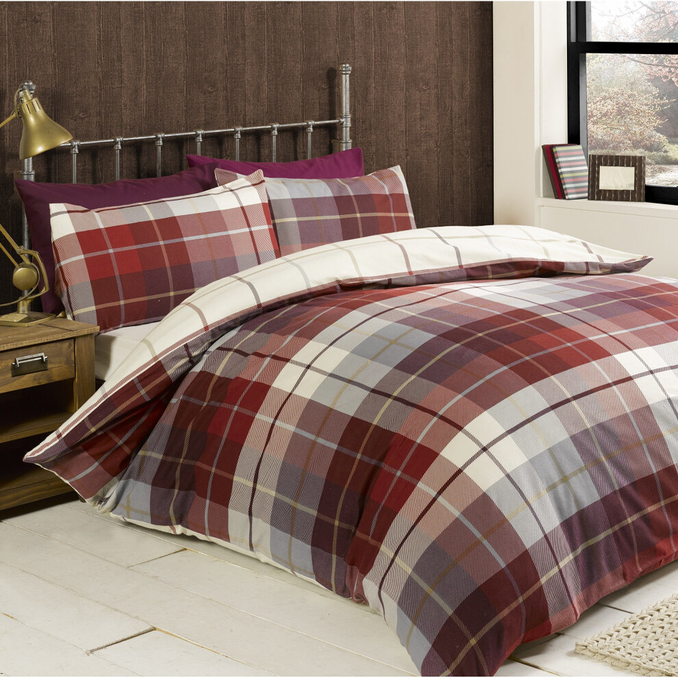 Rapport Lomond Check 100 Percent Brushed Cotton Duvet Set, Red, Double