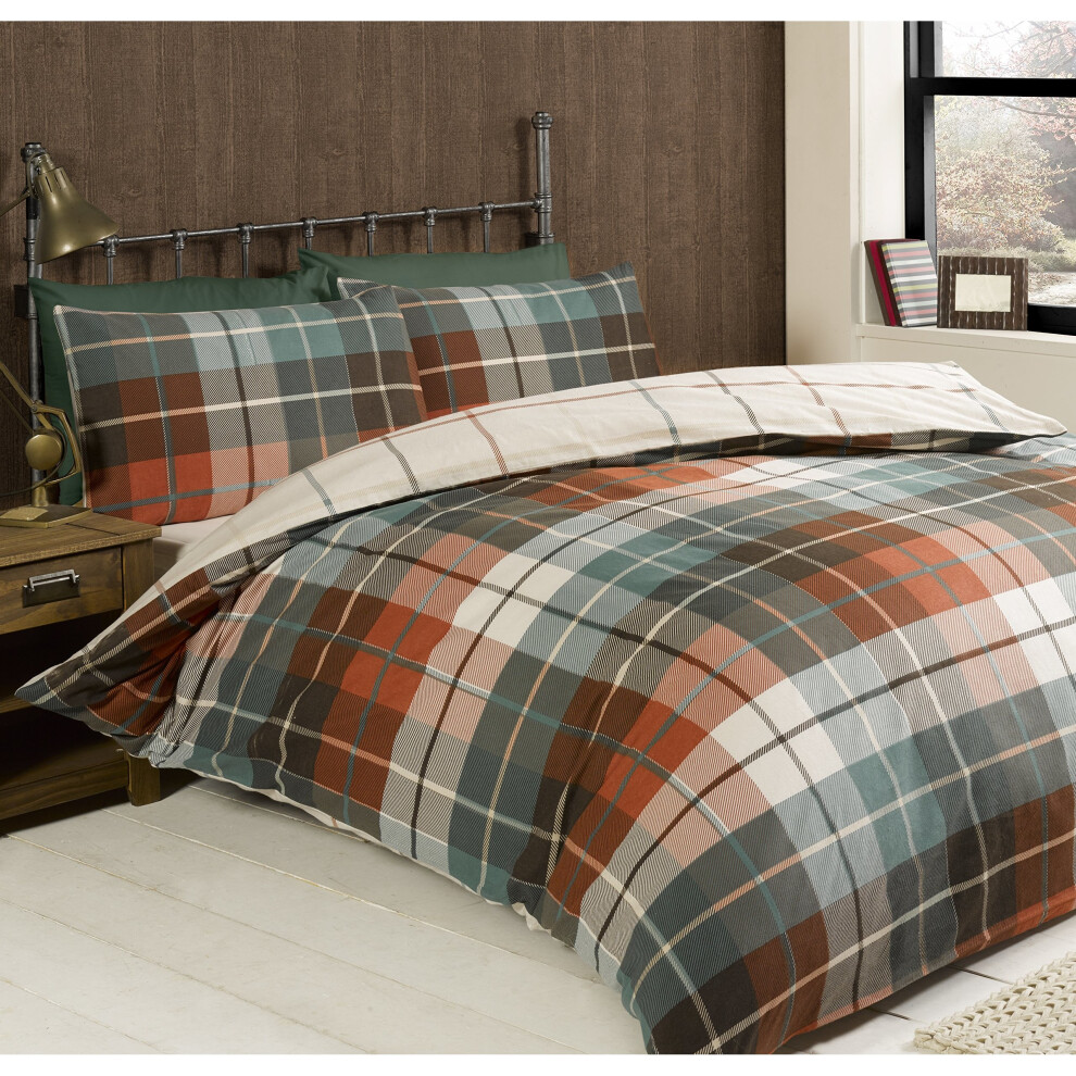 Rapport Lomond Check 100 Percent Brushed Cotton Duvet Set, Terracotta, King