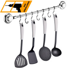 MaxHold No-Drilling/Suction Cup Steel Towel/Utensil Rack with 7 Adjustable Hooks - Vaccum System - Stainless Steel Never Rust - for Bathroom & Kitchen