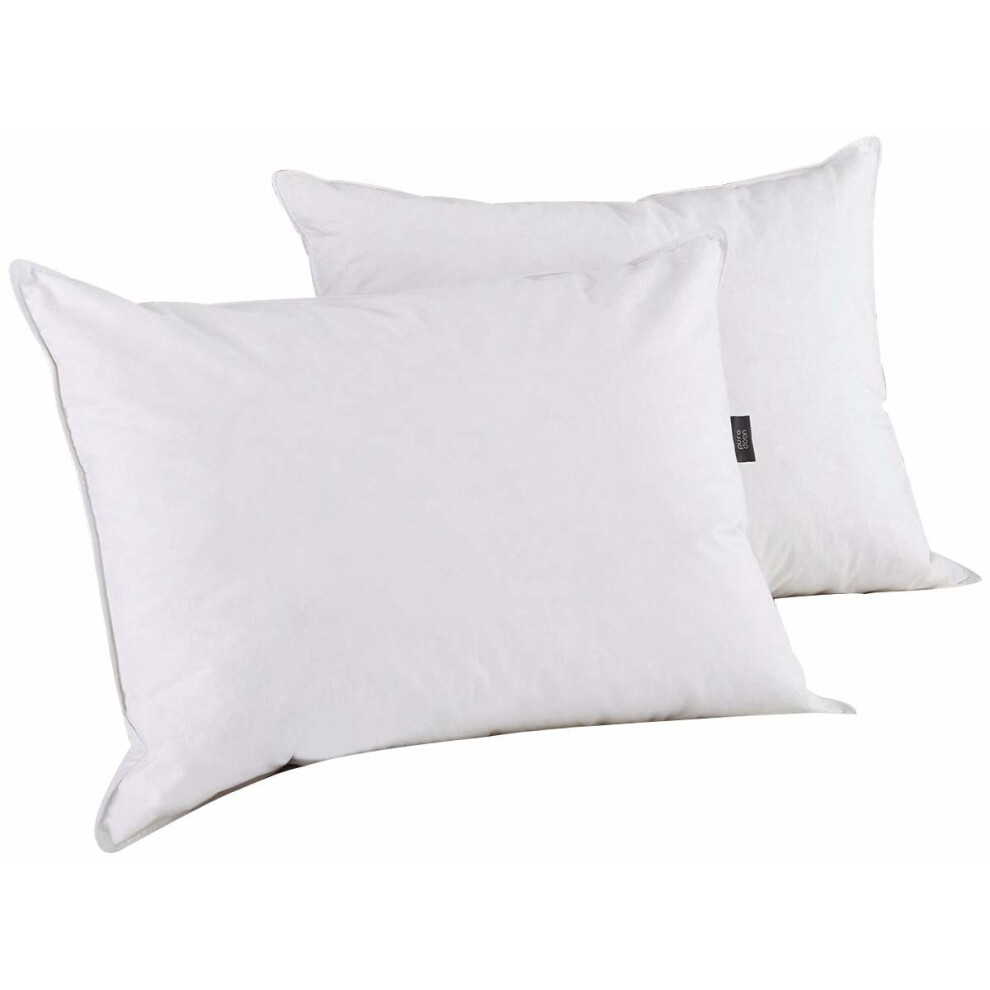 puredown White Goose Feather and Down Pillows,100% Cotton Cover Anti Dust Mites Washable Medium Firmness Sleep Standard Size 48x74cm Set of 2