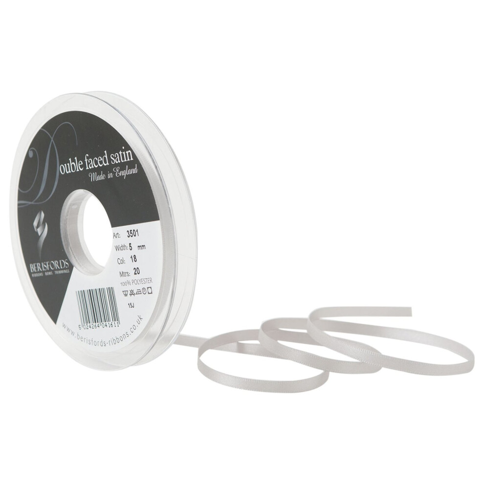 Berisfords 3501 5Mm Silver Grey 18 10 X 1 X 10 Cm Double Face Poly Satin Ribbon, Silver Grey Silver,Grey