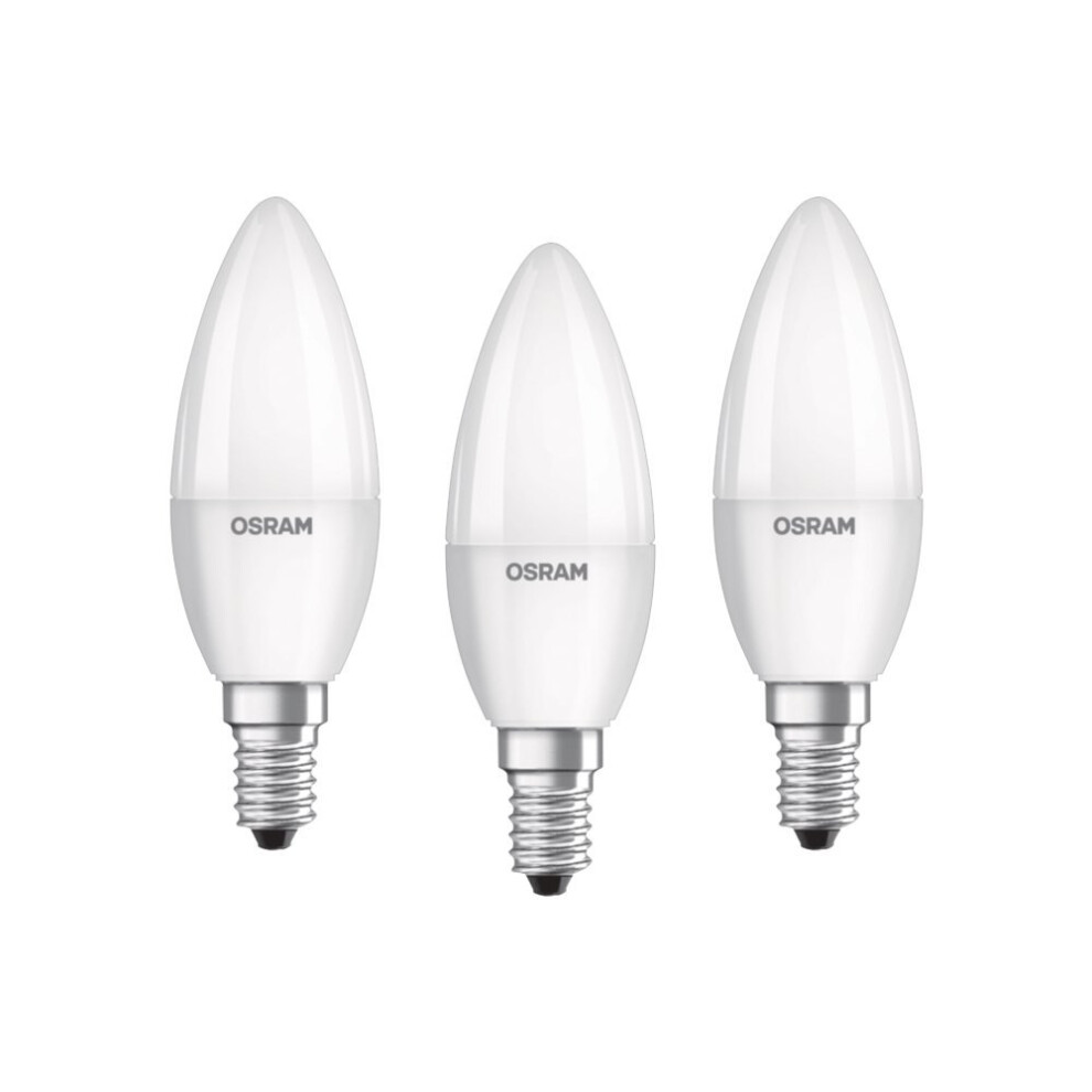 Osram LED Base Classic B/LED Lamp, Classic Mini Candle Shape, with Screw Base: E14, 5.70 W, 220 to 240 V, 40 W Replacement, Frosted, 2700 K, Pack of 3