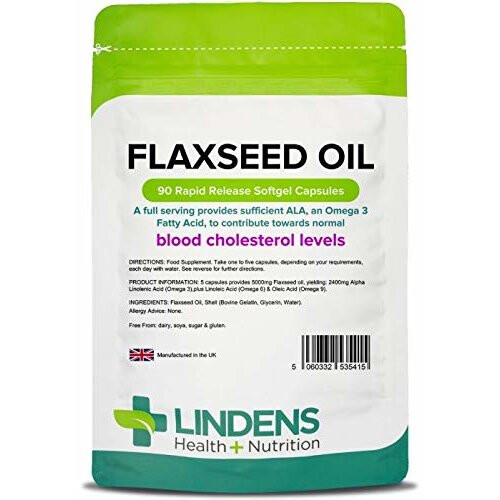 Lindens Flaxseed Oil 1000mg Capsules 90 Pack High in Alpha Linoleic