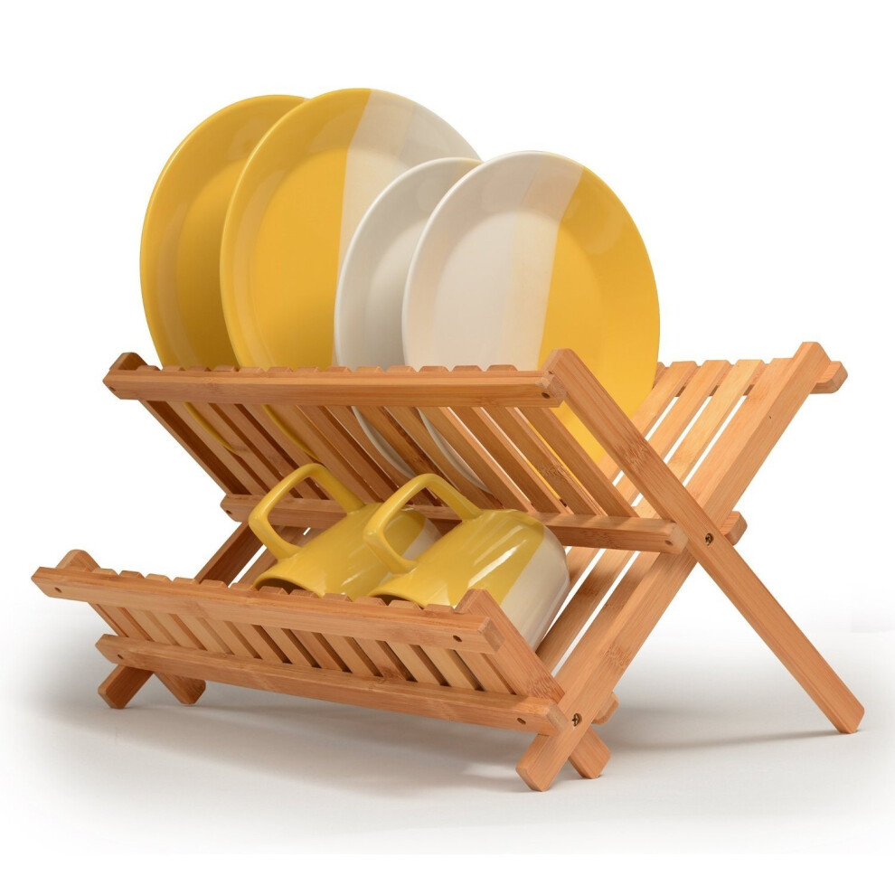 Dish Drying Rack Bamboo Dish Rack Collapsible Dish Drainer, Foldable dish drying rack Wooden Plate Rack Made of 100% Natural Bamboo, By: BambÃ¼si