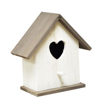 Natures Market BFLOVE Nichoir pour oiseaux sauvages en bois blanc avec trou d'entrée en forme de coeur d'amour