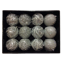 Snow White Branded Pack of 12 Deluxe Silver 8cm Christmas Tree Baubles