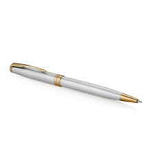 PARKER Sonnet Stainless-Steel, Gold-Finish Trim Ballpoint Pen, Medium Nib – Gift Boxed