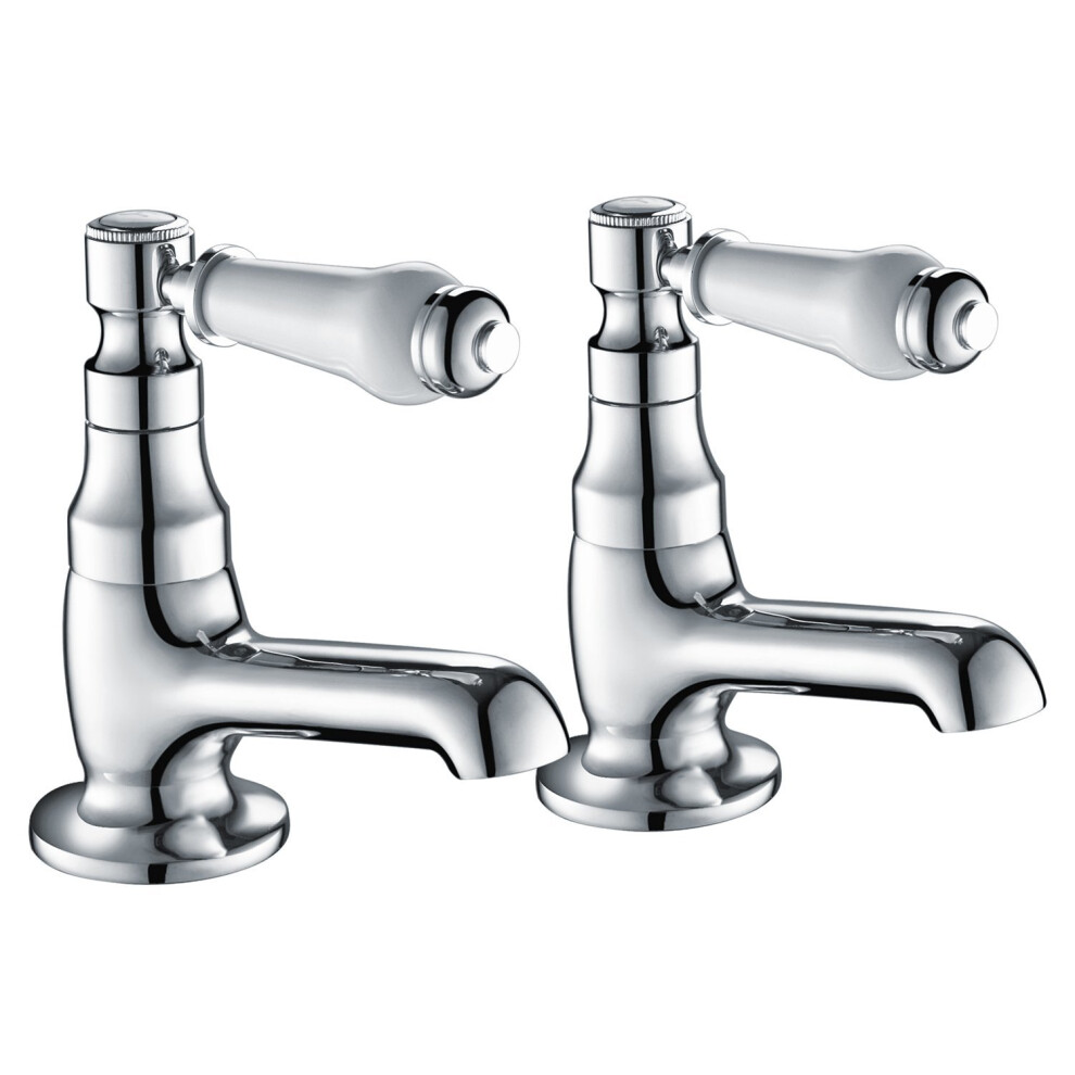 Hapilife 10 Years Warrany Traditional Bathroom Twin Ceramic Handles Basin Sink Hot Cold Taps Chrome White
