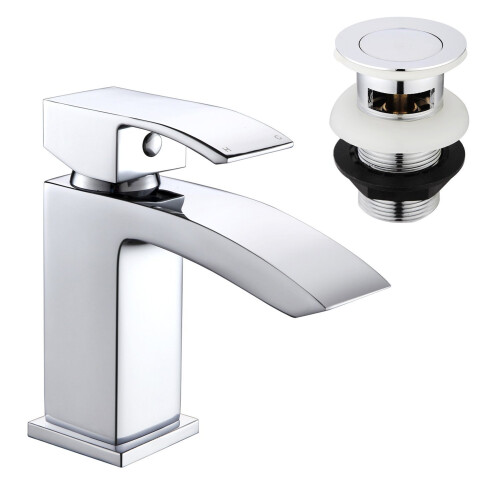 Basin Tap, Bathroom Sink Mixer Tap Waterfall Chrome with Pop Up Waste ...