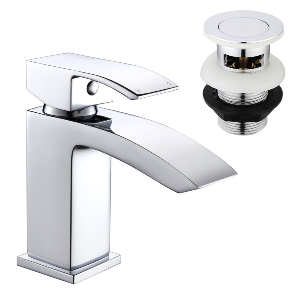 Basin Tap, Bathroom Sink Mixer Tap Waterfall Chrome with Pop Up Waste Hapilife