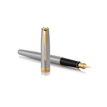 Parker Sonnet Medium Nib Stainless Steel Gold Finish Trim Gift Boxed Fountain Pen