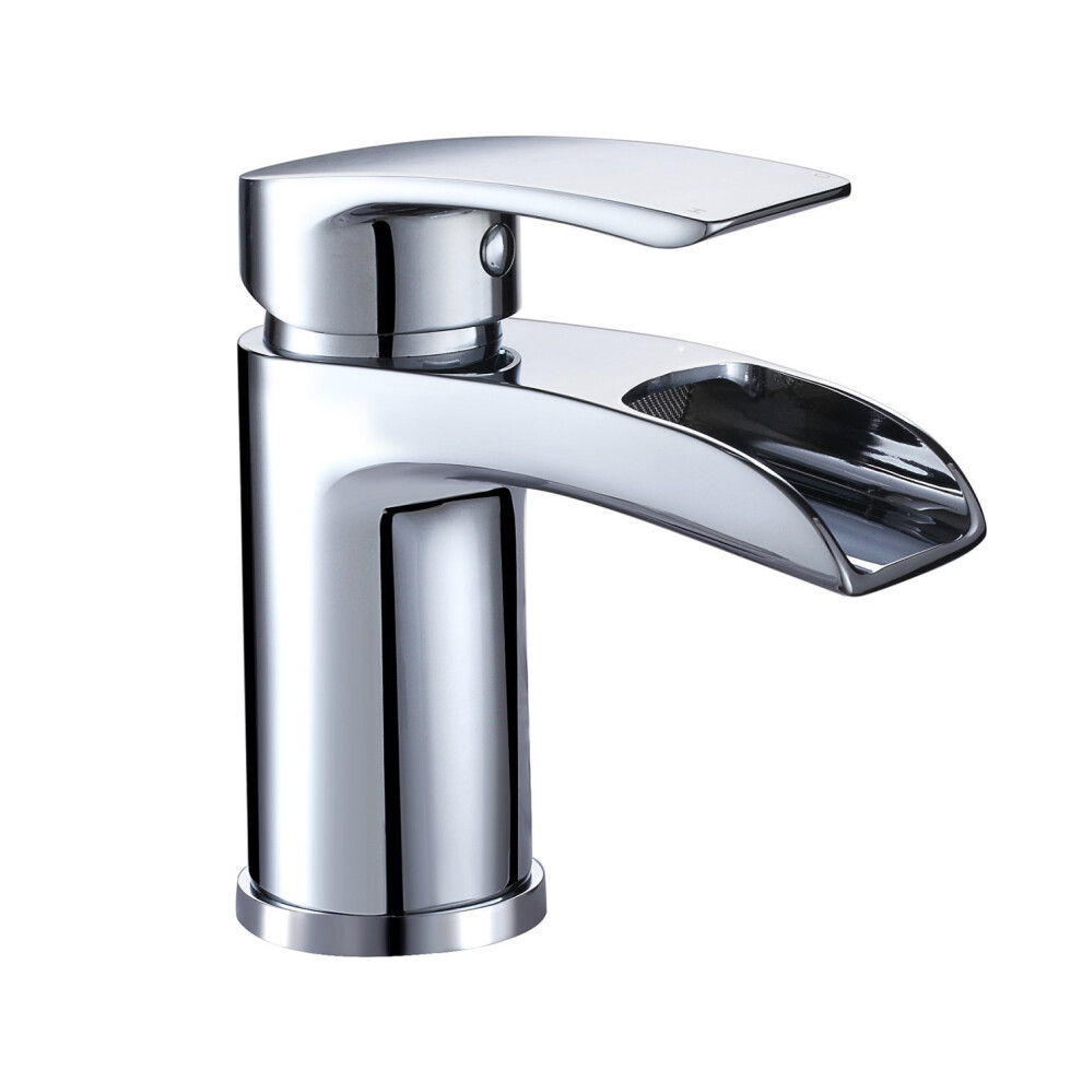 Hapilife Stunning Waterfall Bathroom Basin Monobloc Solid Brass Hot Cold Mixer Tap