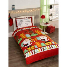 Father Christmas Kids Santa Presents Xmas Quilt Duvet Cover and Pillowcase Bedding Bed Set, Multi-Colour, Single