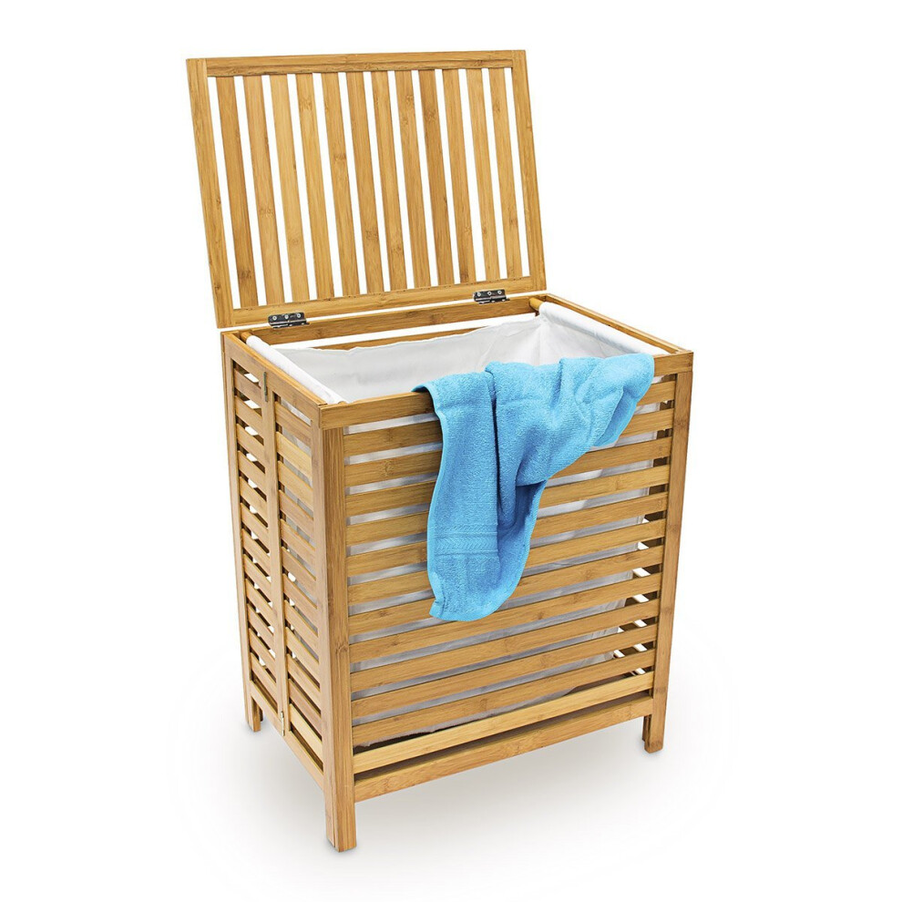 Relaxdays Wooden Laundry Hamper Linen Basket 100L (60 x 35.5 x 50.5 CM) Natural Bamboo With Lid Laundry Box Laundry Basket