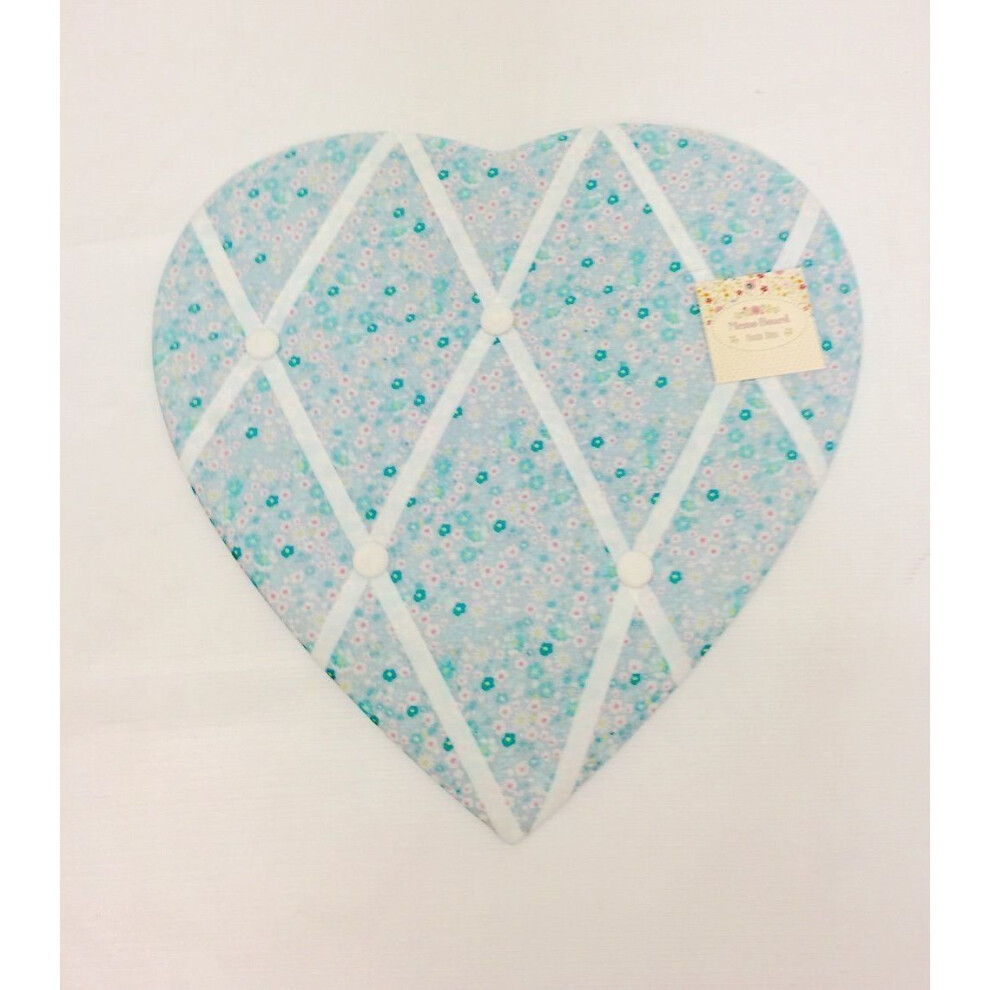 Ditsy Floral Fabric Heart Padded Memo Notice Photo Pin Board ~ Blue