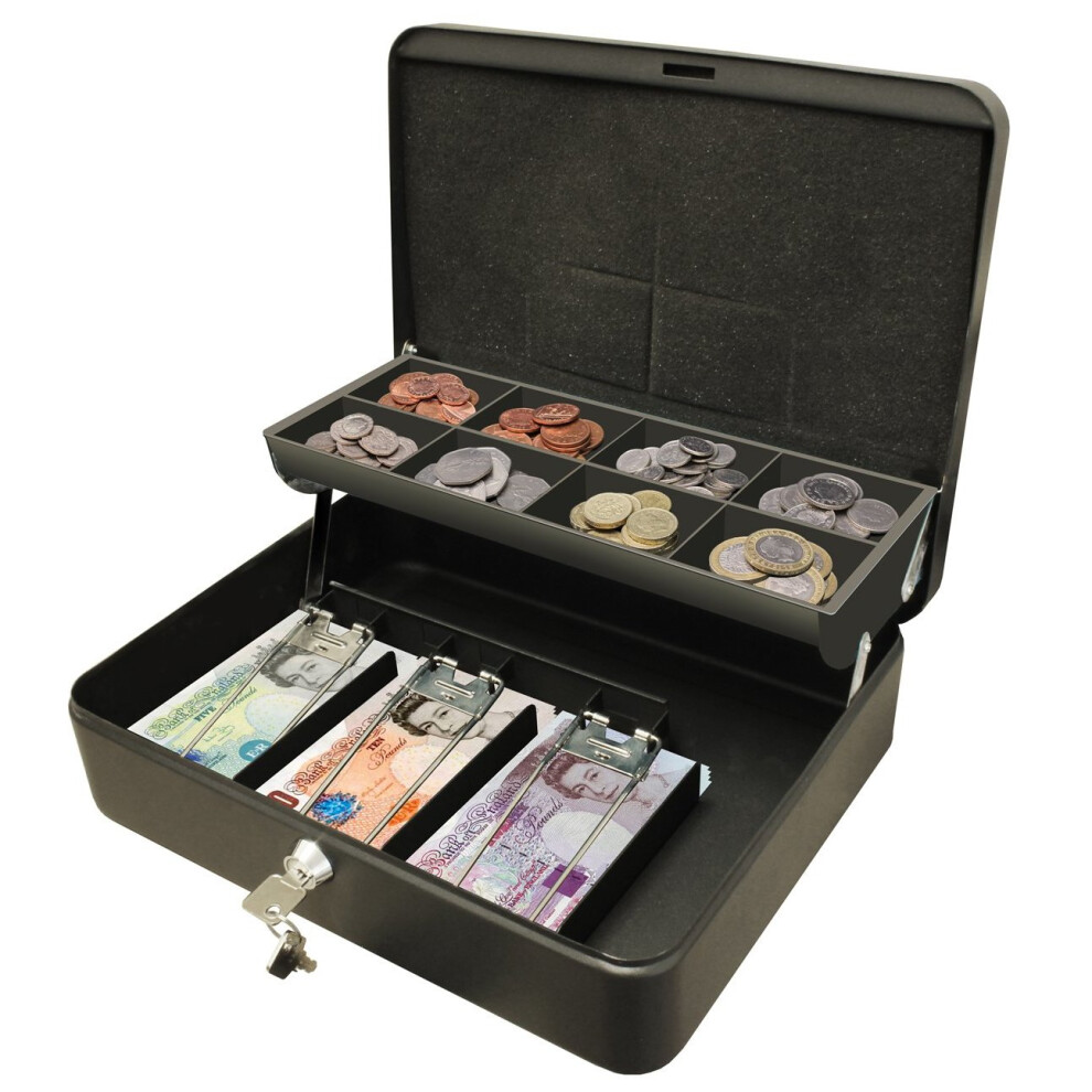 Cathedral Products CBDLBK 12-Inch The Ultimate Cash Box Secure Lock with Coin Tray For Petty Cash - Black